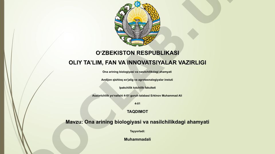 Ona arining biologiyasi va nasilchilikdagi ahamyati