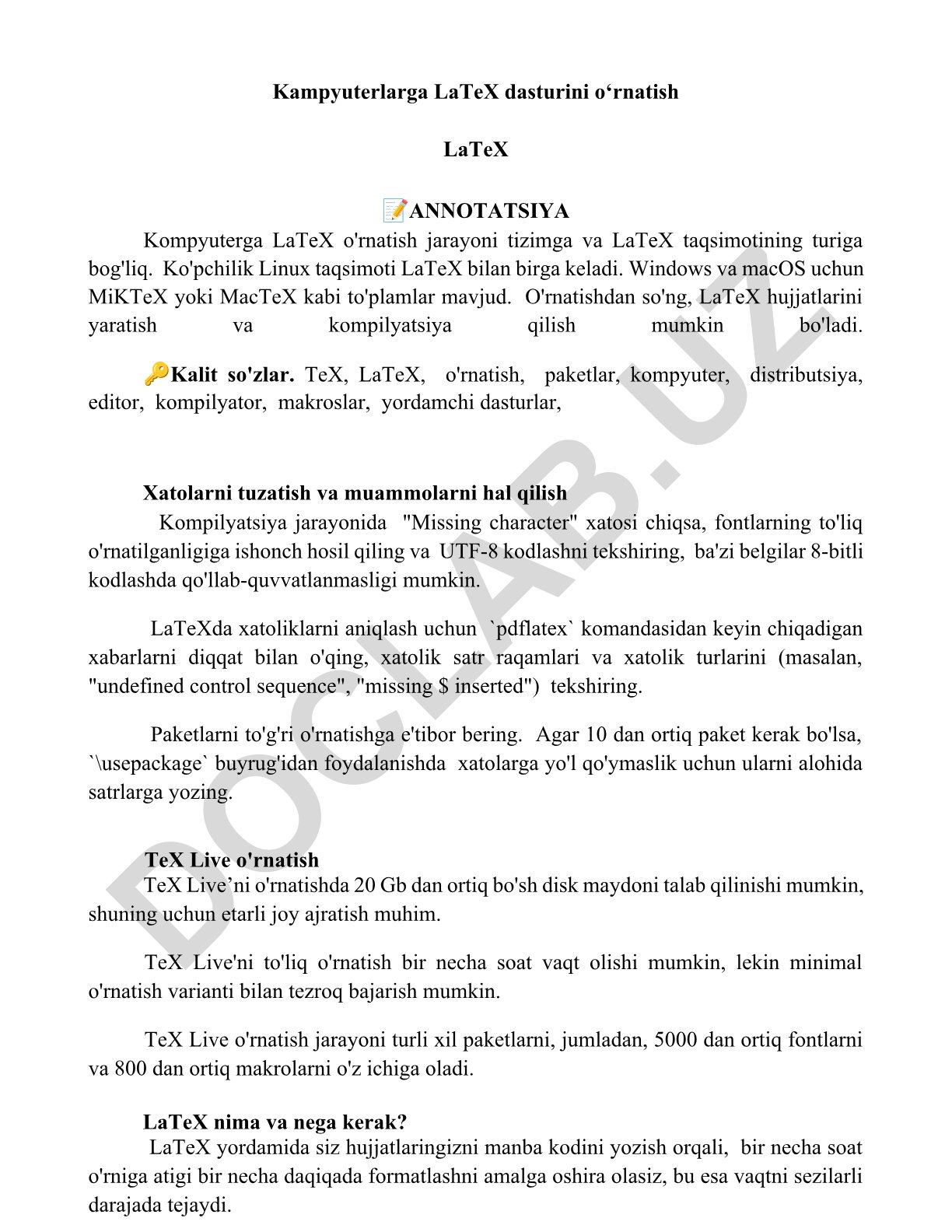 Kampyuterlarga LaTeX dasturini o‘rnatish