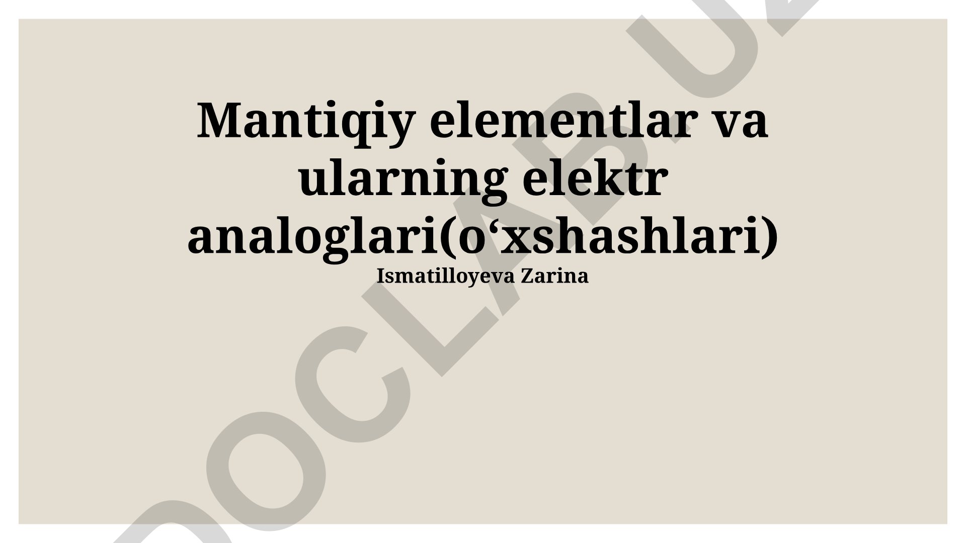 Mantiqiy elementlar va ularning elektr analoglari