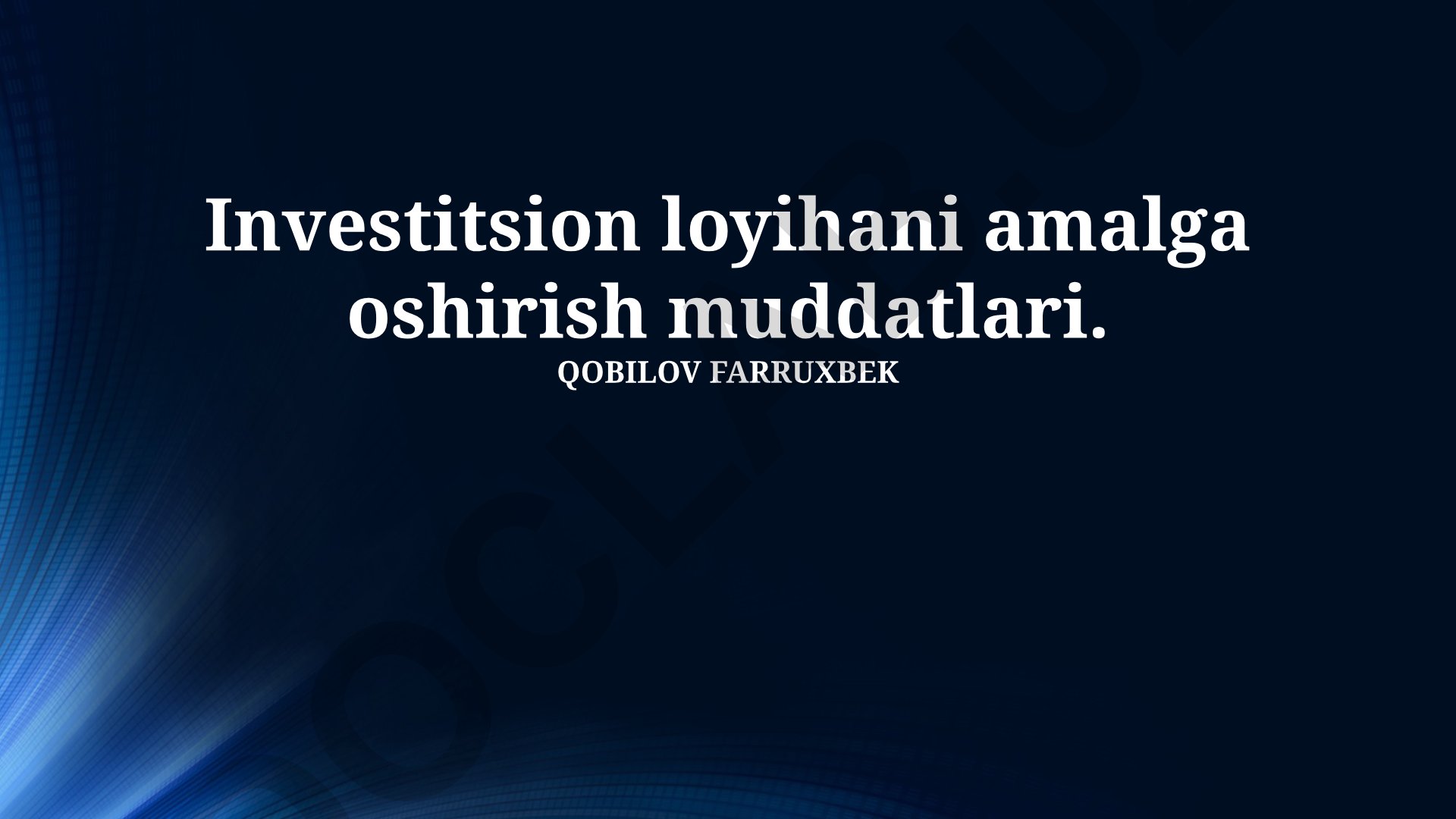 Investitsion loyihani amalga oshirish muddatlari va xatarlarni boshqarish