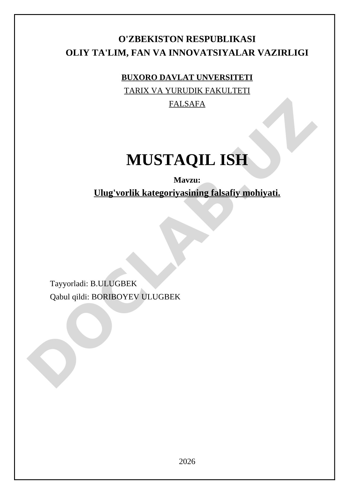 Ulug'vorlik kategoriyasining falsafiy mohiyati