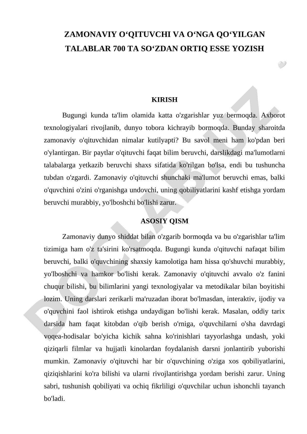 Zamonaviy o'qituvchi va unga qo'yilgan talablar