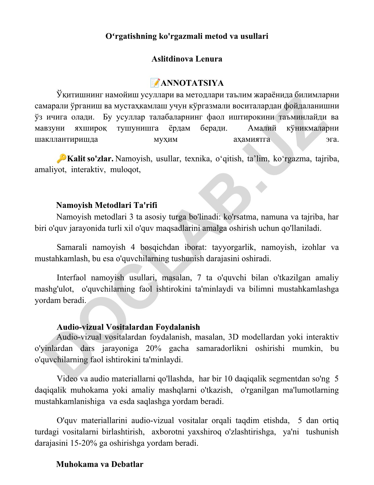 Oʻrgatishning ko'rgazmali metod va usullari
