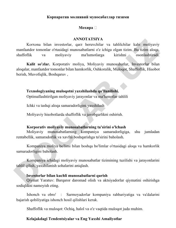 Korporativ moliyaviy munosabatlar tizimi