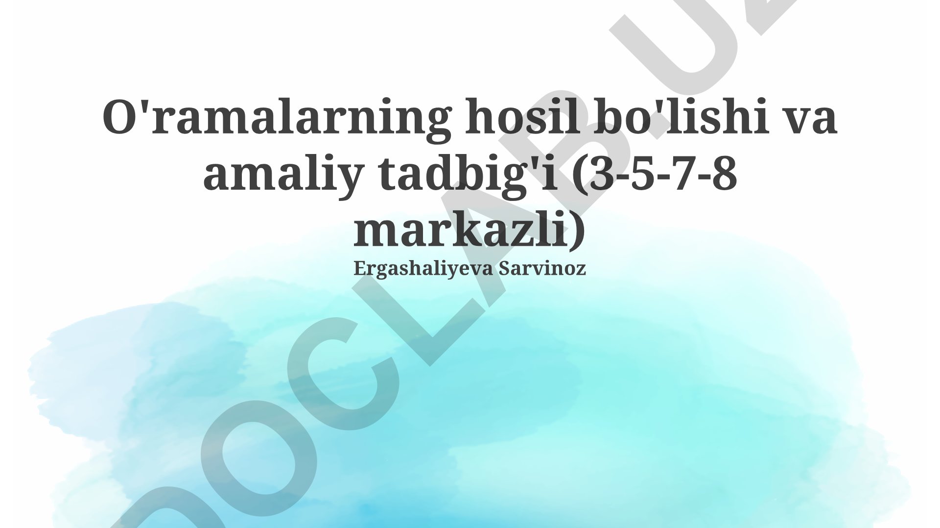O'ramalarning hosil bo'lishi va amaliy tadbig'i