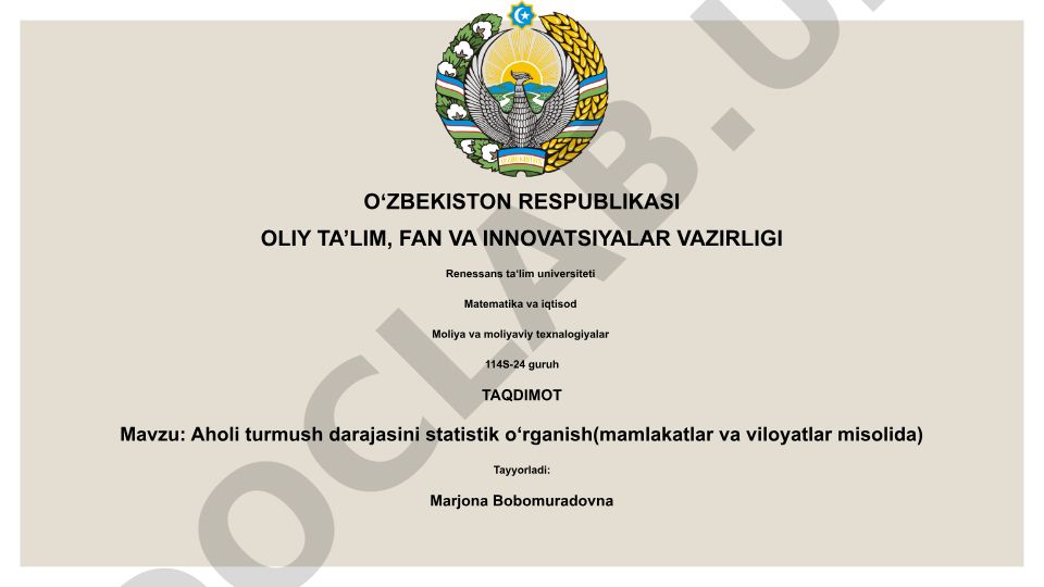 Aholi turmush darajasini statistik o‘rganish (mamlakatlar va viloyatlar misolida)
