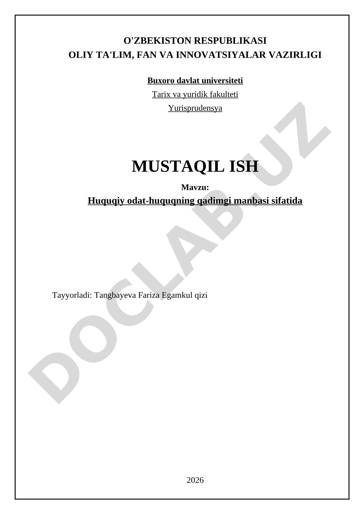 Huquqiy odat-huquqning qadimgi manbasi sifatida