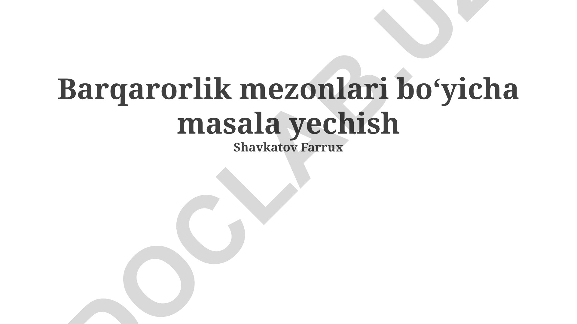 Barqarorlik mezonlari boʻyicha masala yechish