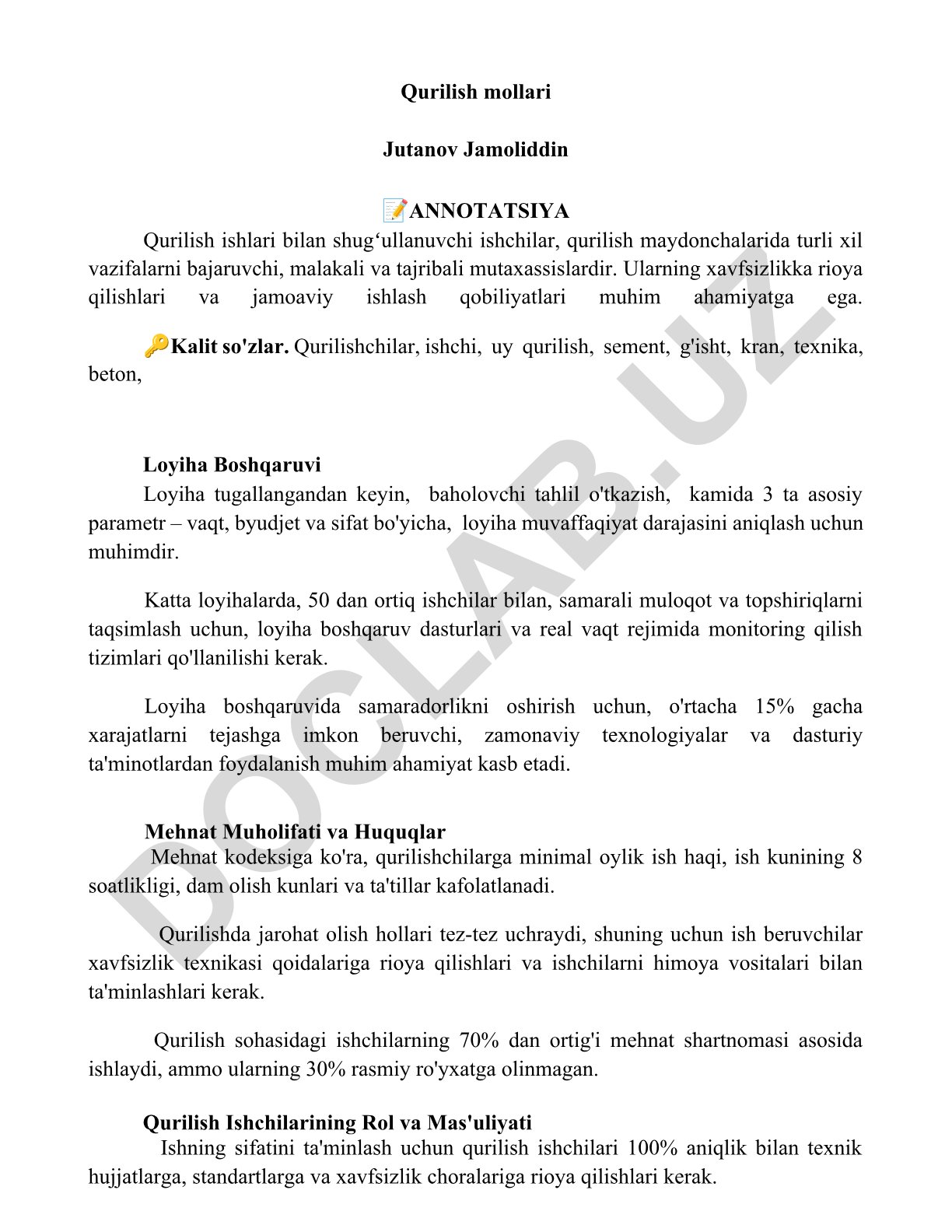Qurilish ishlari va loyiha boshqaruvi