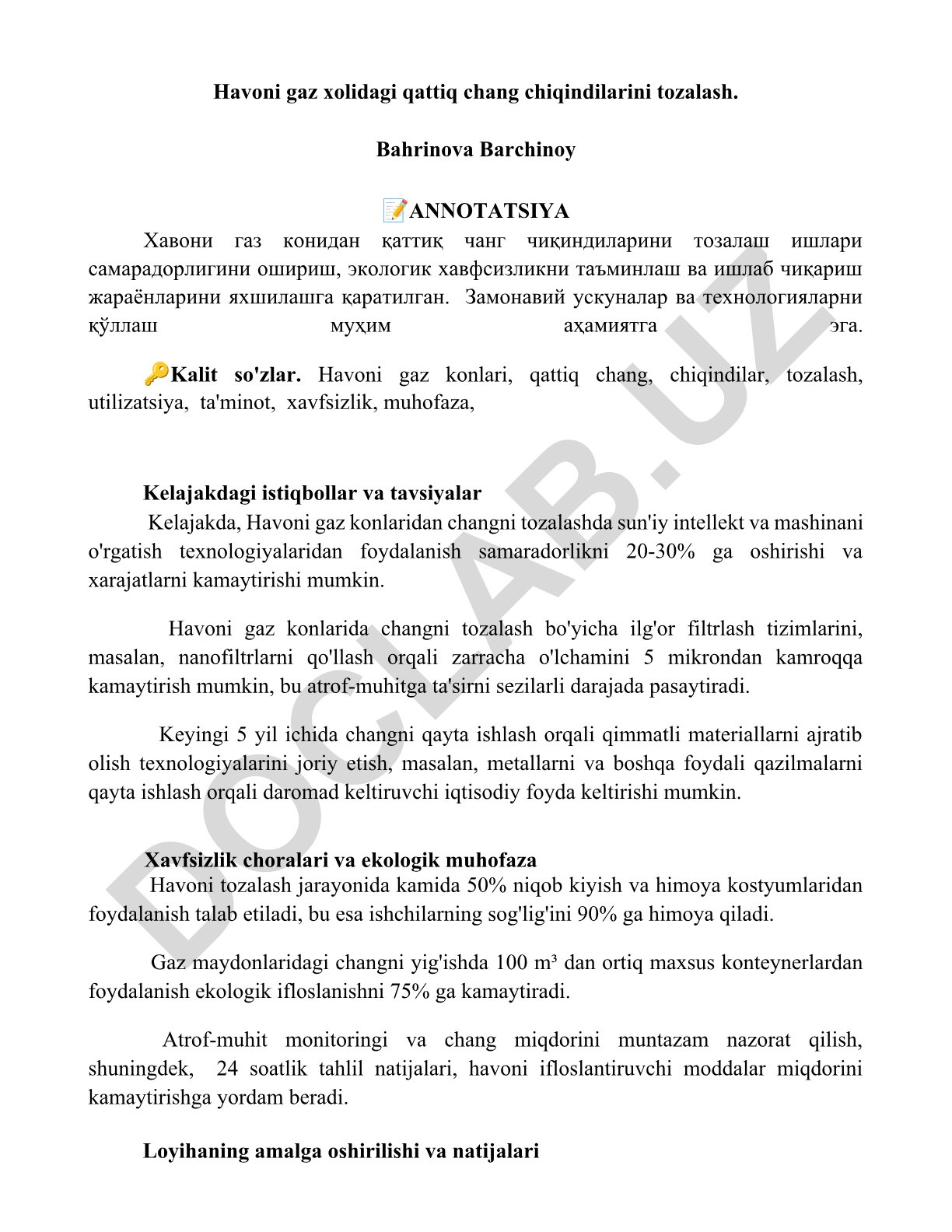 Havoni gaz konlaridan qattiq chang chiqindilarini tozalash