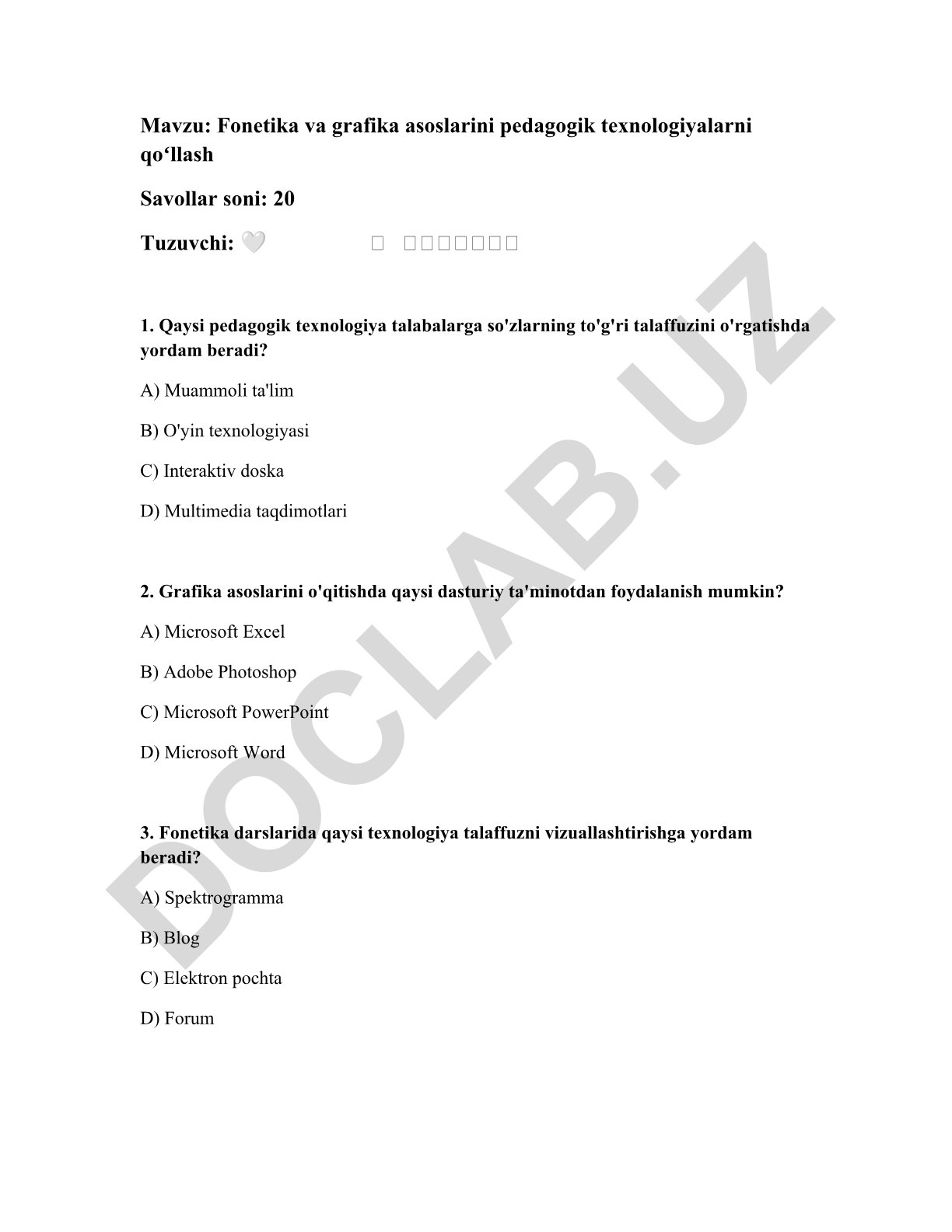 Fonetika va grafika asoslarini pedagogik texnologiyalarni qoʻllash