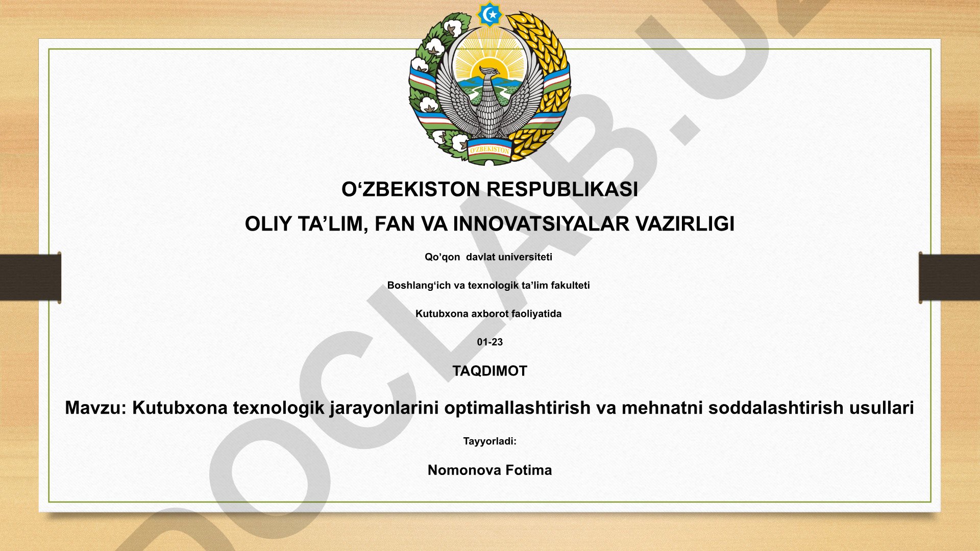 Kutubxona texnologik jarayonlarini optimallashtirish va mehnatni soddalashtirish usullari