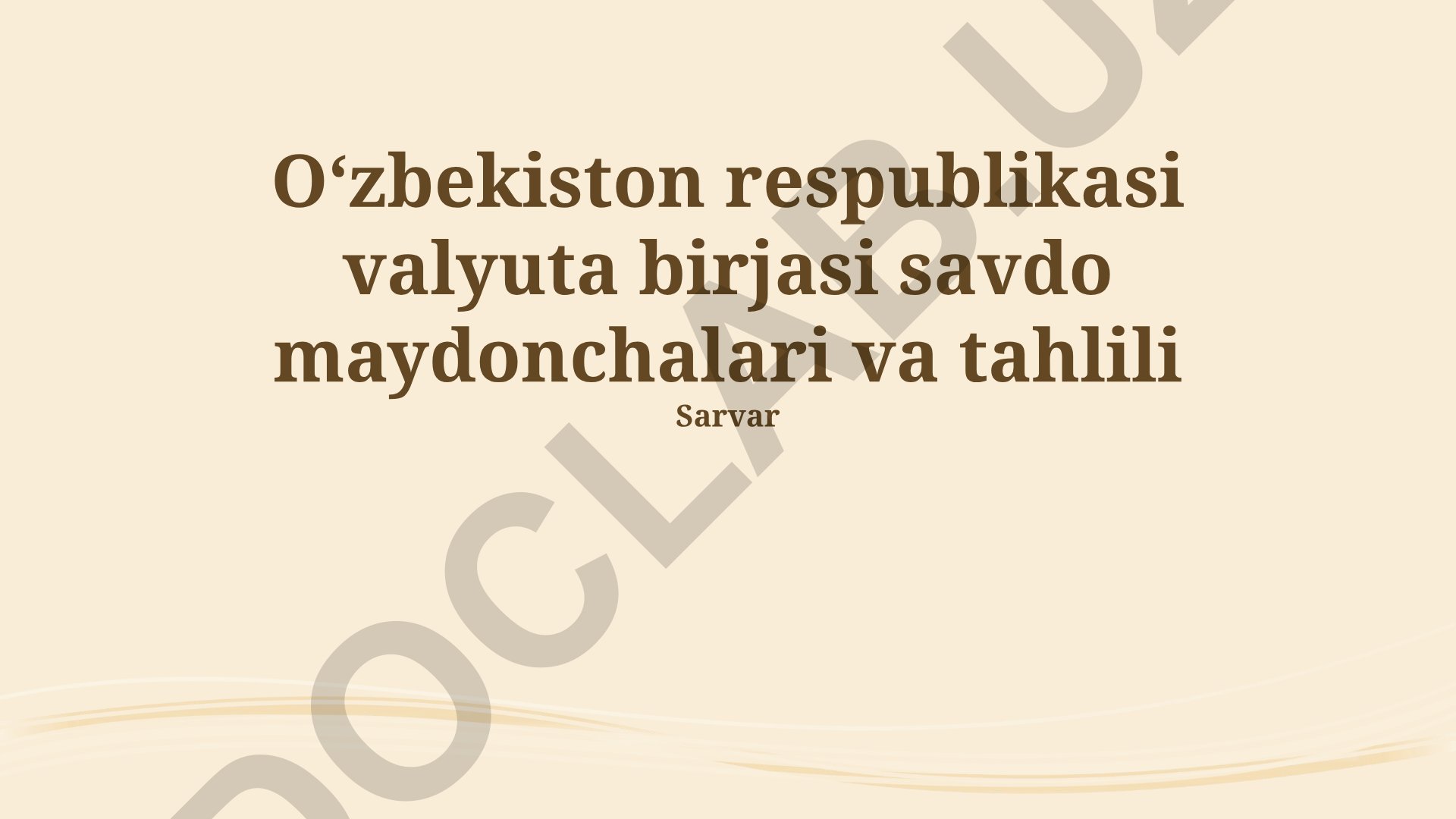 Oʻzbekiston Respublikasi Valyuta Birjasi Savdo Maydonchalari va Tahlili