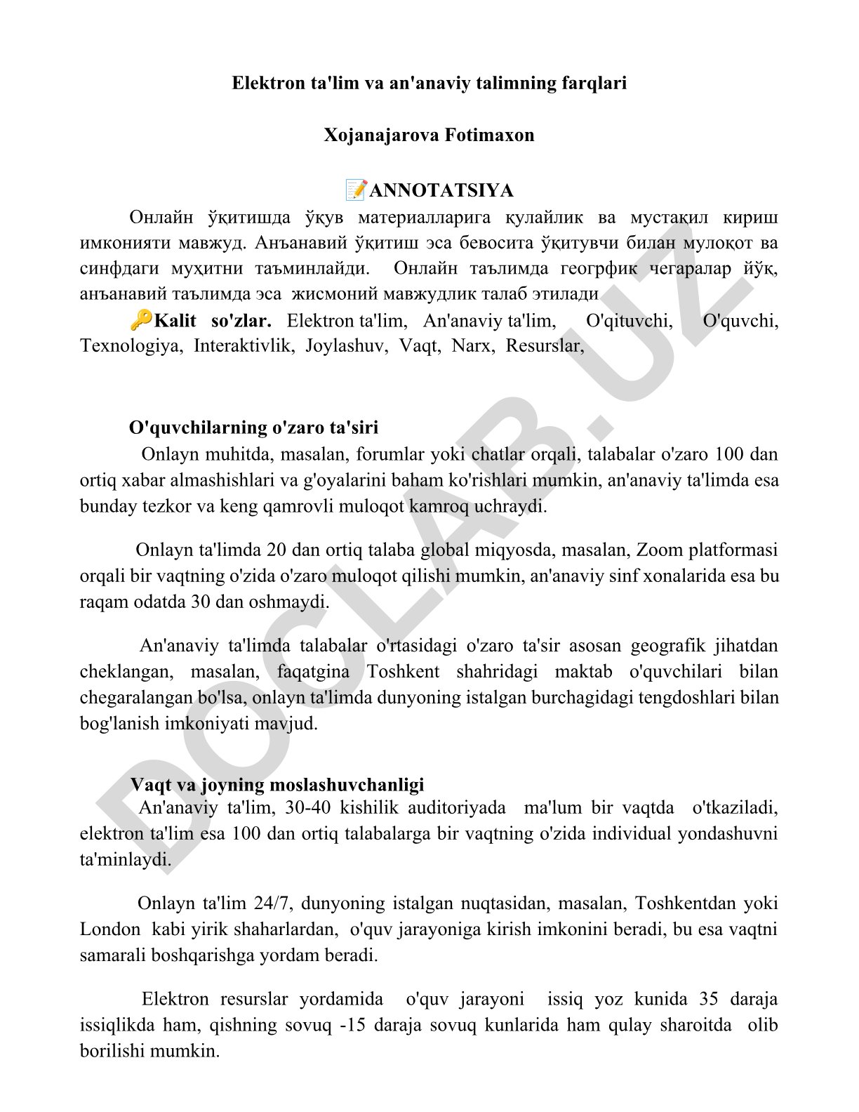 Elektron ta'lim va an'anaviy ta'limning farqlari