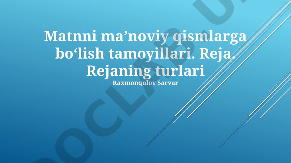 Matnni ma’noviy qismlarga bo‘lish tamoyillari va reja turlari
