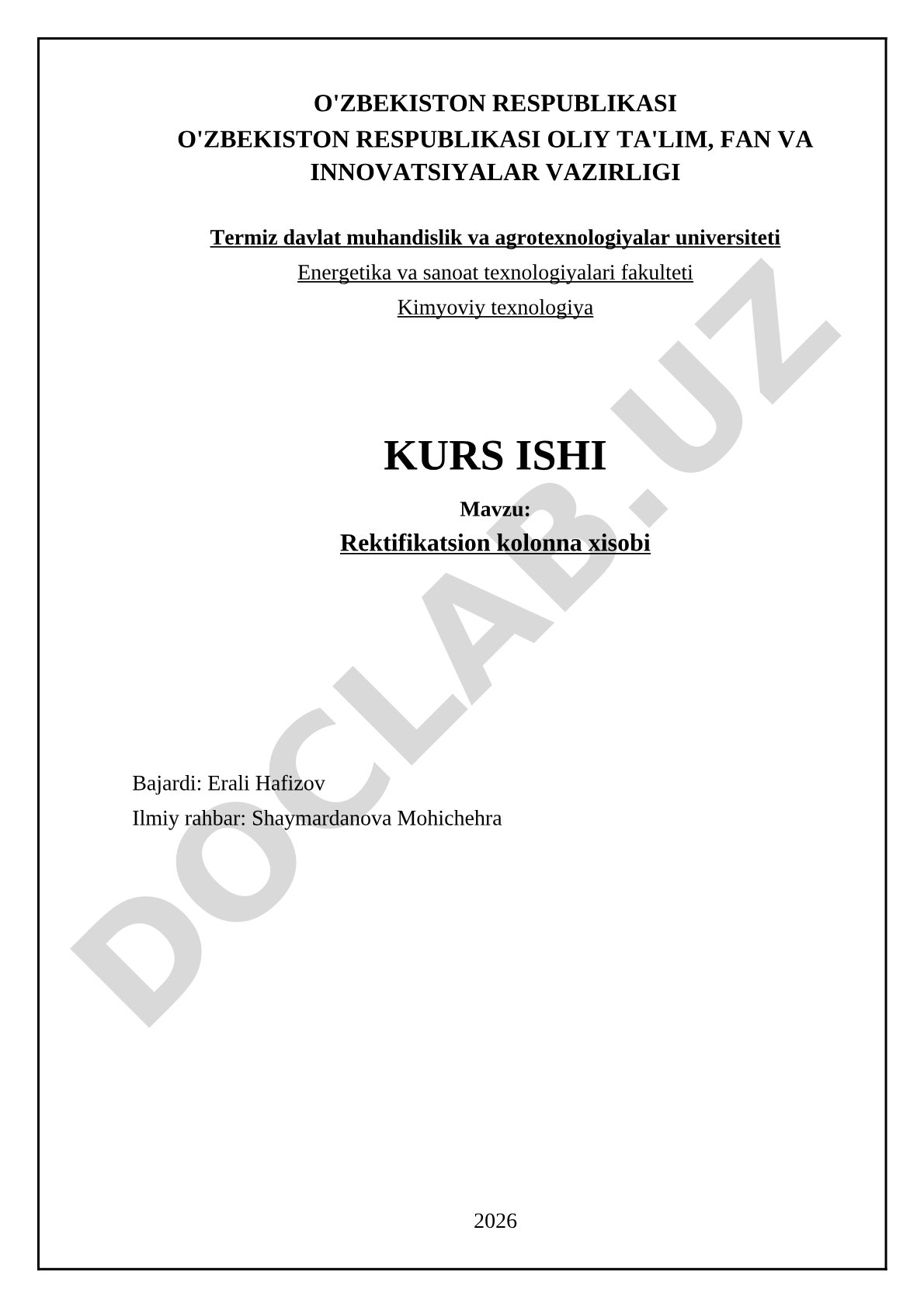 Rektifikatsion kolonna xisobi