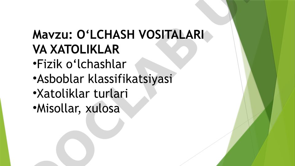 O‘LCHASH VOSITALARI VA XATOLIKLAR