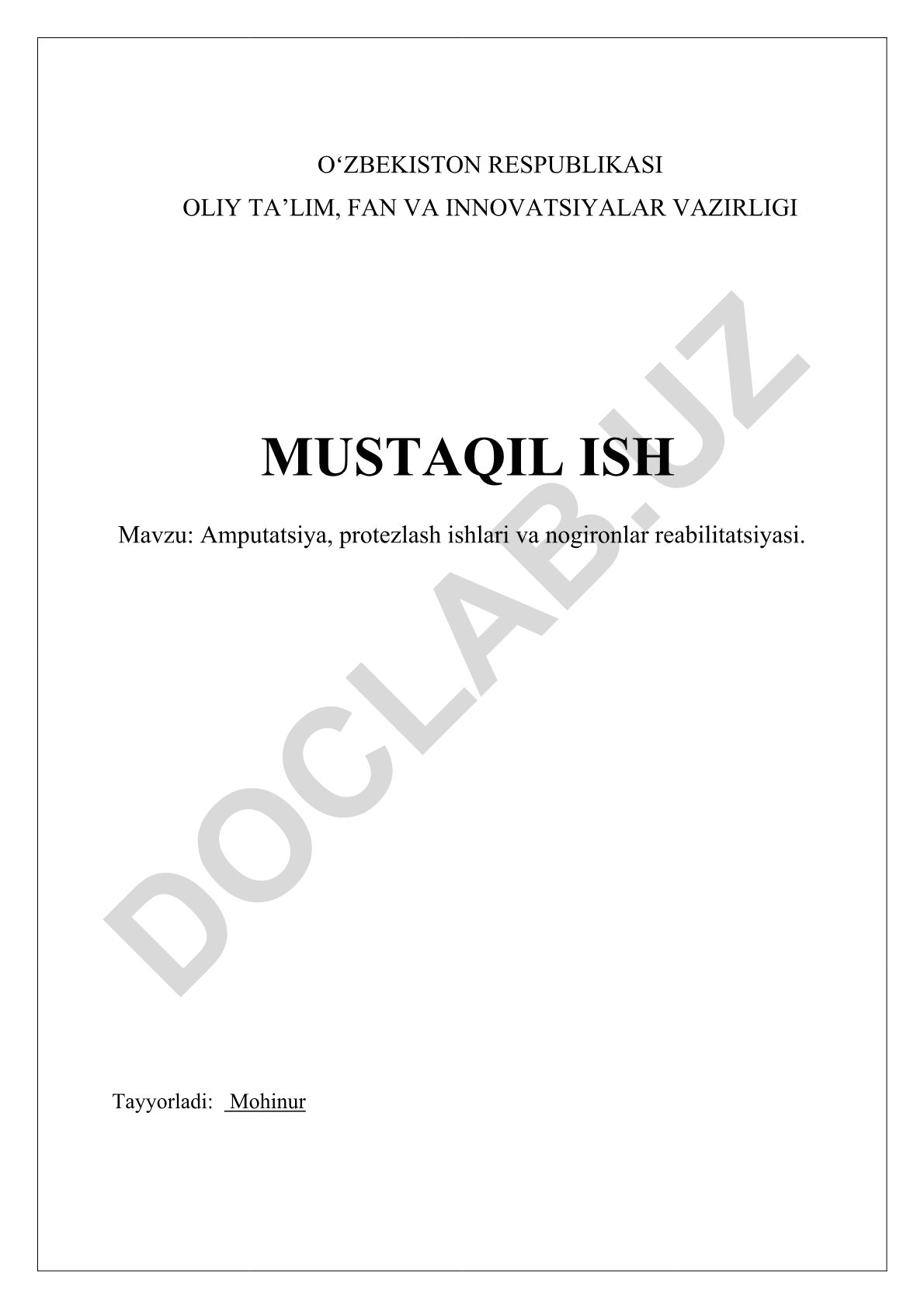 Amputatsiya, protezlash ishlari va nogironlar reabilitatsiyasi