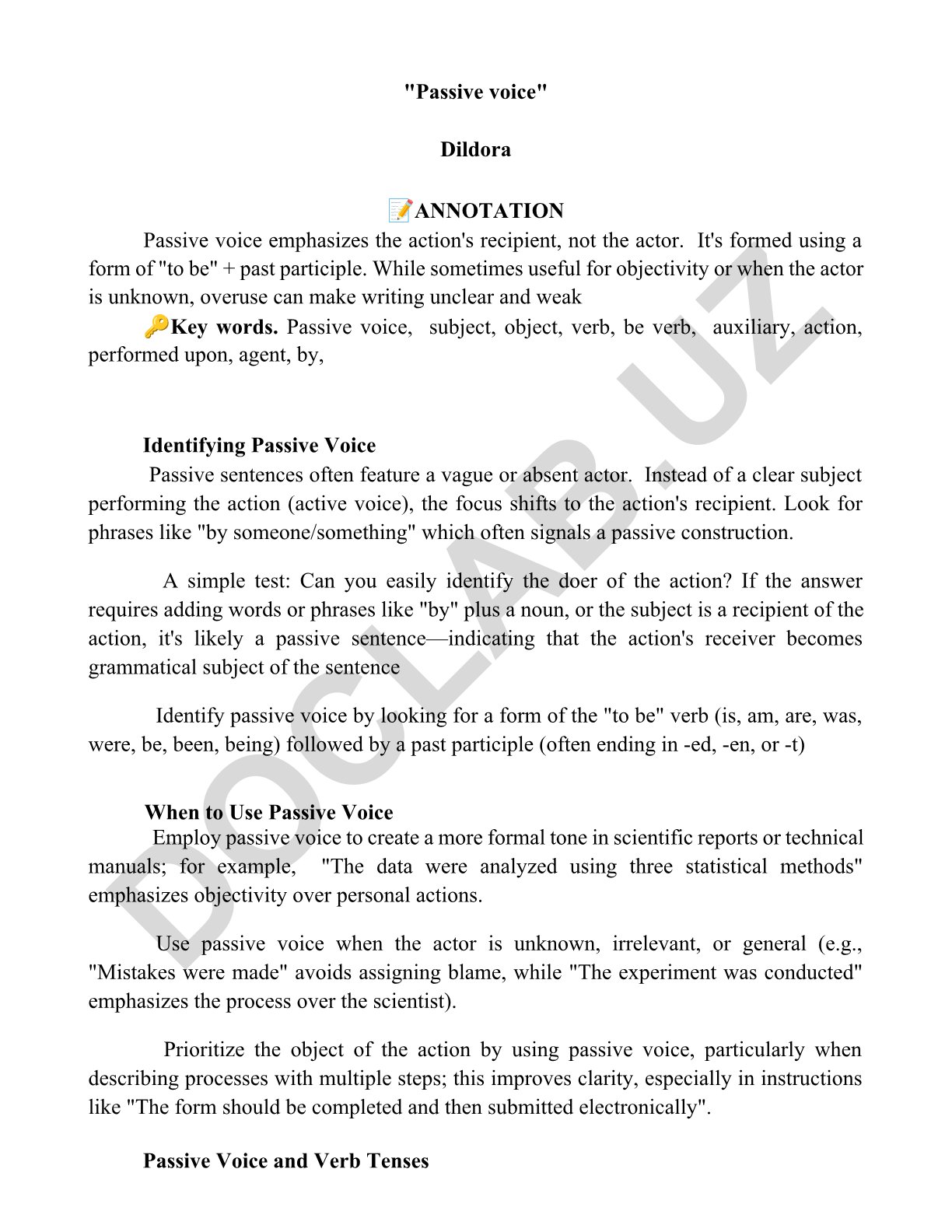 Passive voice: tushuncha, aniqlash va qo'llanilishi
