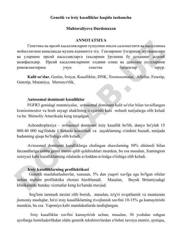 Genetik va irsiy kasalliklar haqida tushuncha