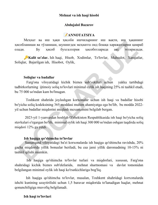 Mehnat va ish haqi hisobi
