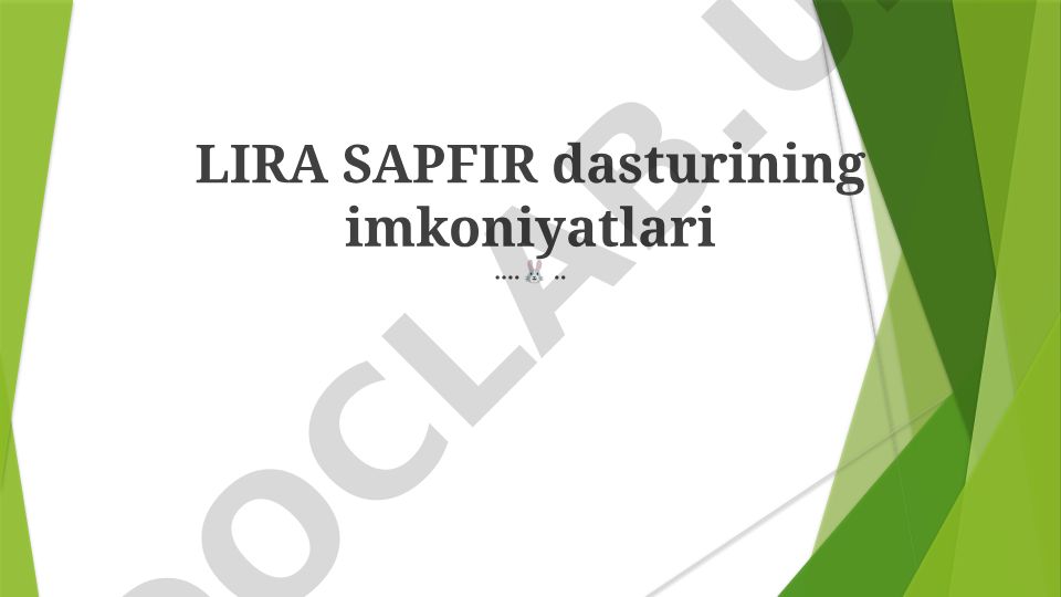 LIRA SAPFIR dasturining imkoniyatlari va xususiyatlari