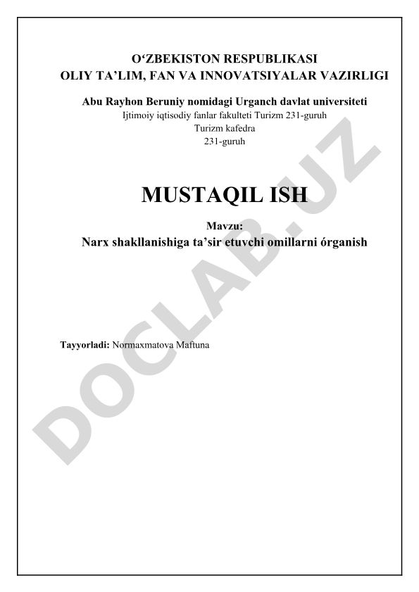 Narx shakllanishiga ta'sir etuvchi omillarni o'rganish