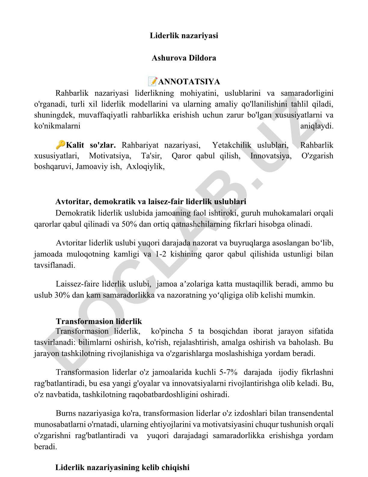 Liderlik nazariyasi