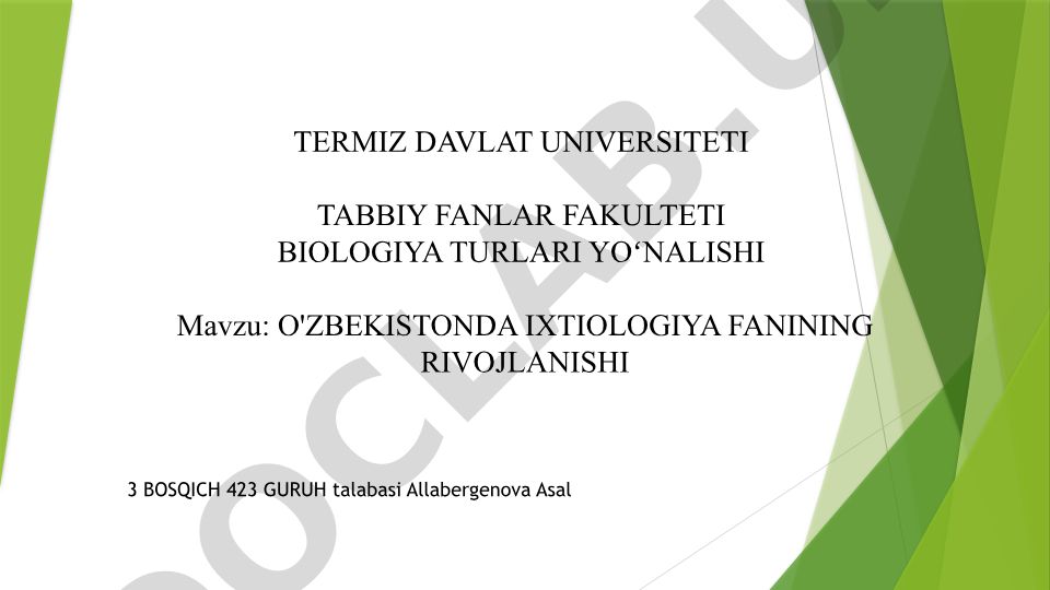 O'zbekistonda ixtiologiya fanining rivojlanishi