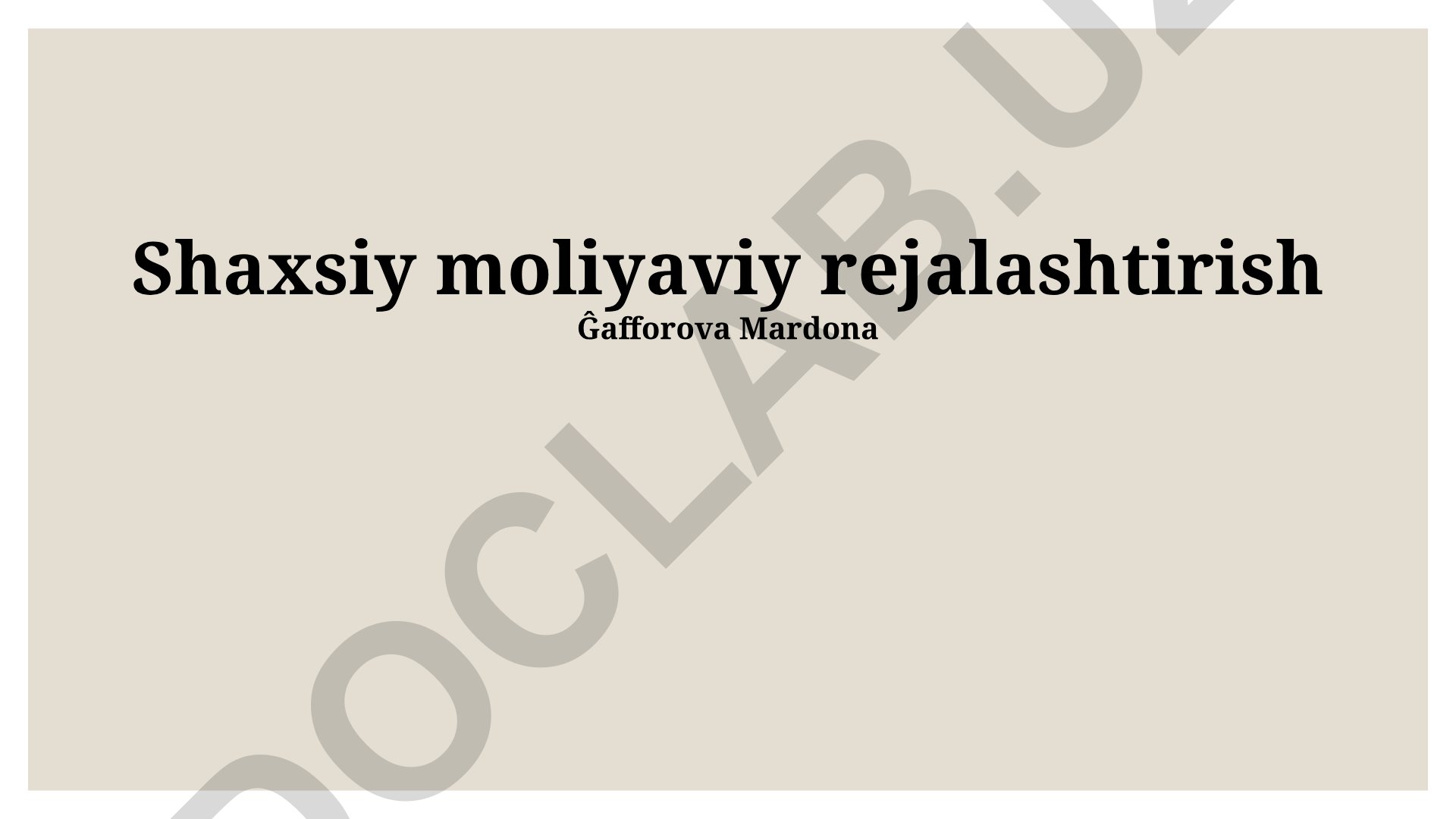 Shaxsiy moliyaviy rejalashtirish asoslari