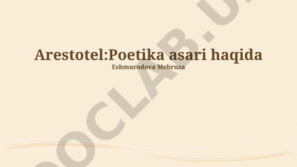 Aristotelning "Poetika" asari haqida