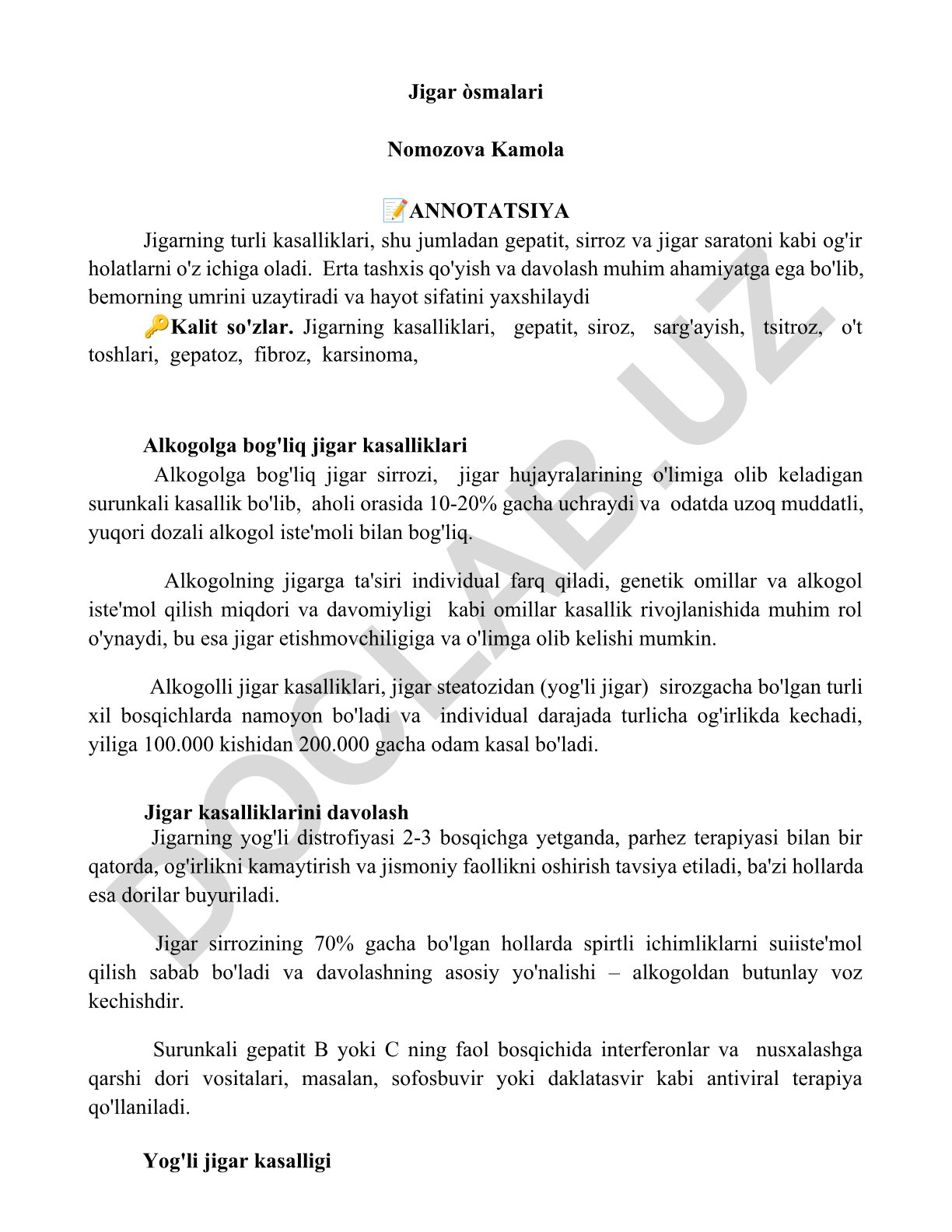 Jigar kasalliklari: gepatit, sirroz va jigar saratoni