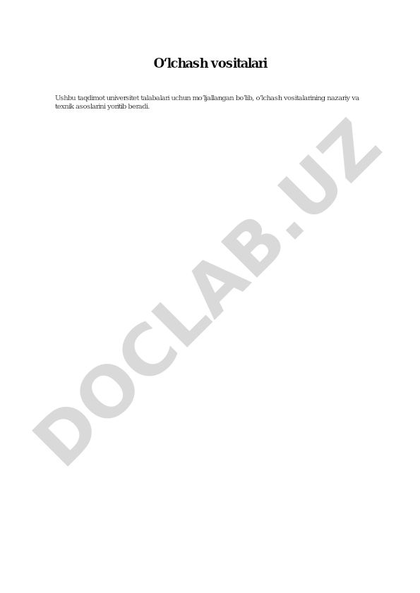 O‘lchash vositalarining nazariy va texnik asoslari