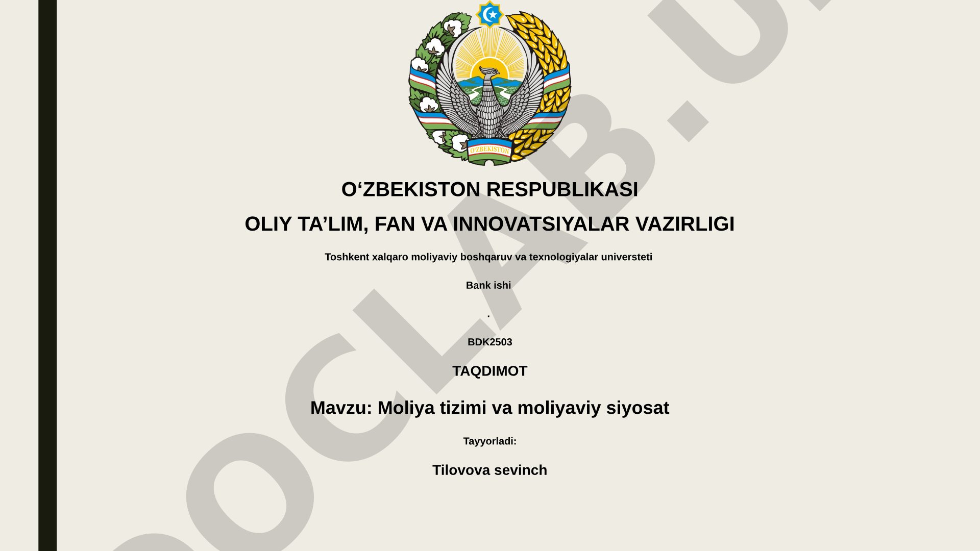 Moliya tizimi va moliyaviy siyosat