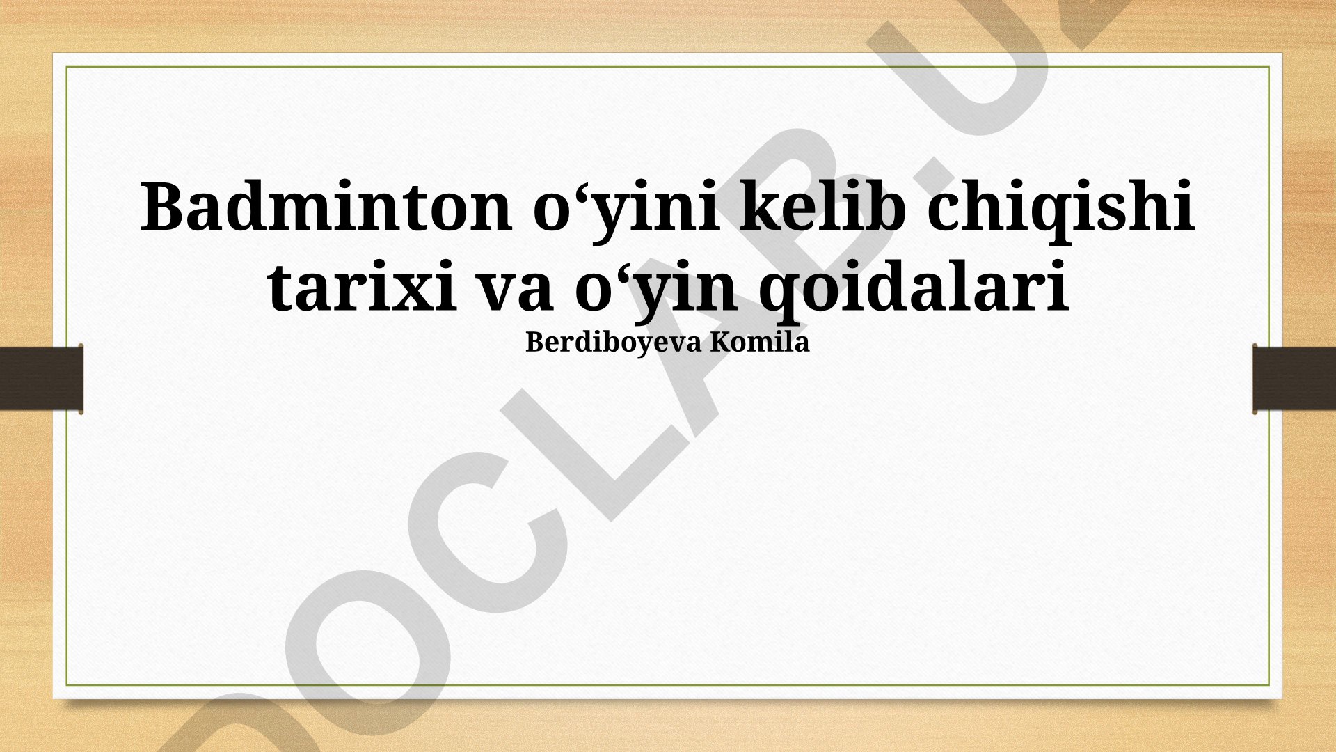 Badminton o'yini kelib chiqishi tarixi va o'yin qoidalari
