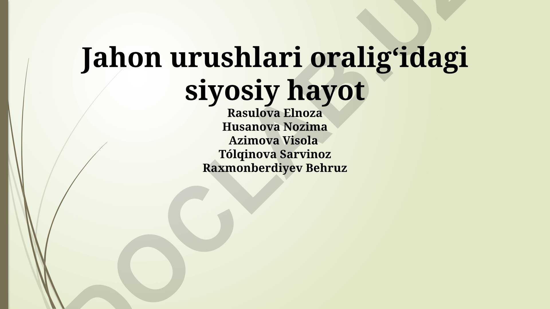 Jahon urushlari oralig'idagi siyosiy hayot