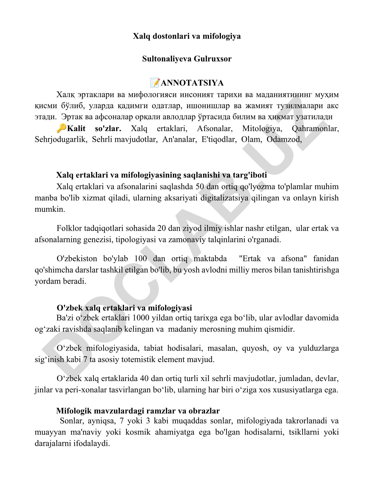 Xalq dostonlari va mifologiya