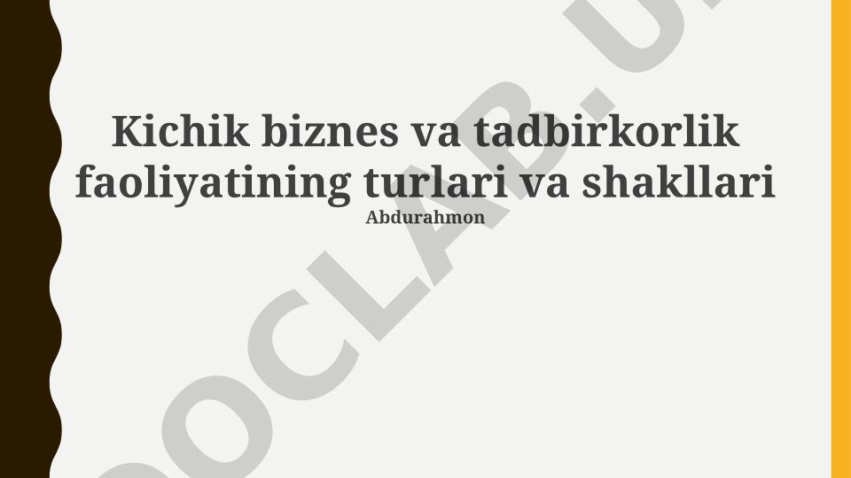 Kichik biznes va tadbirkorlik faoliyatining turlari va shakllari