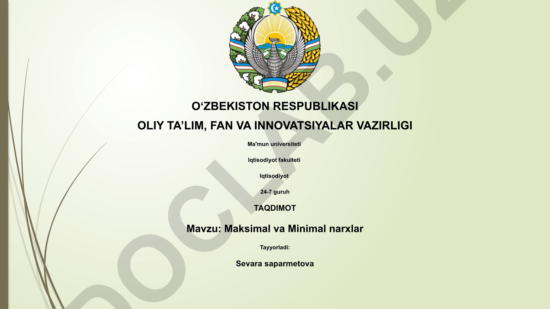 Maksimal va Minimal narxlar