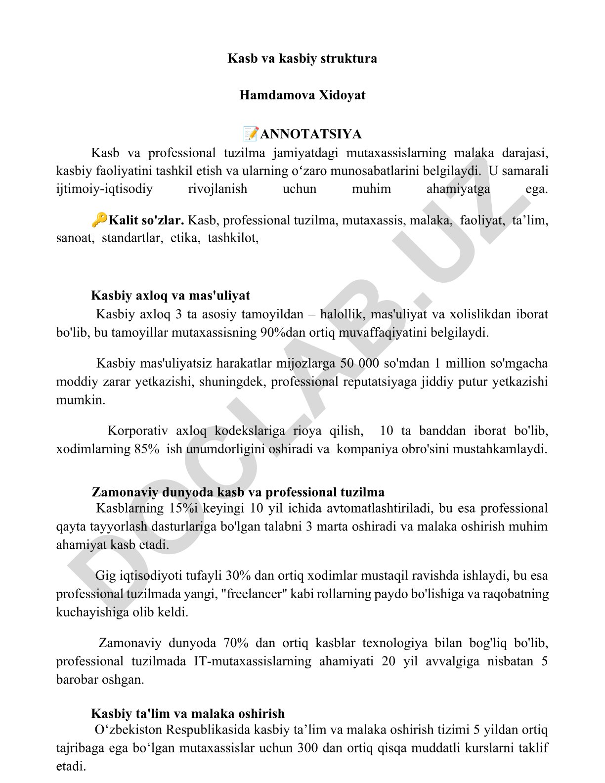 Kasb va professional tuzilma