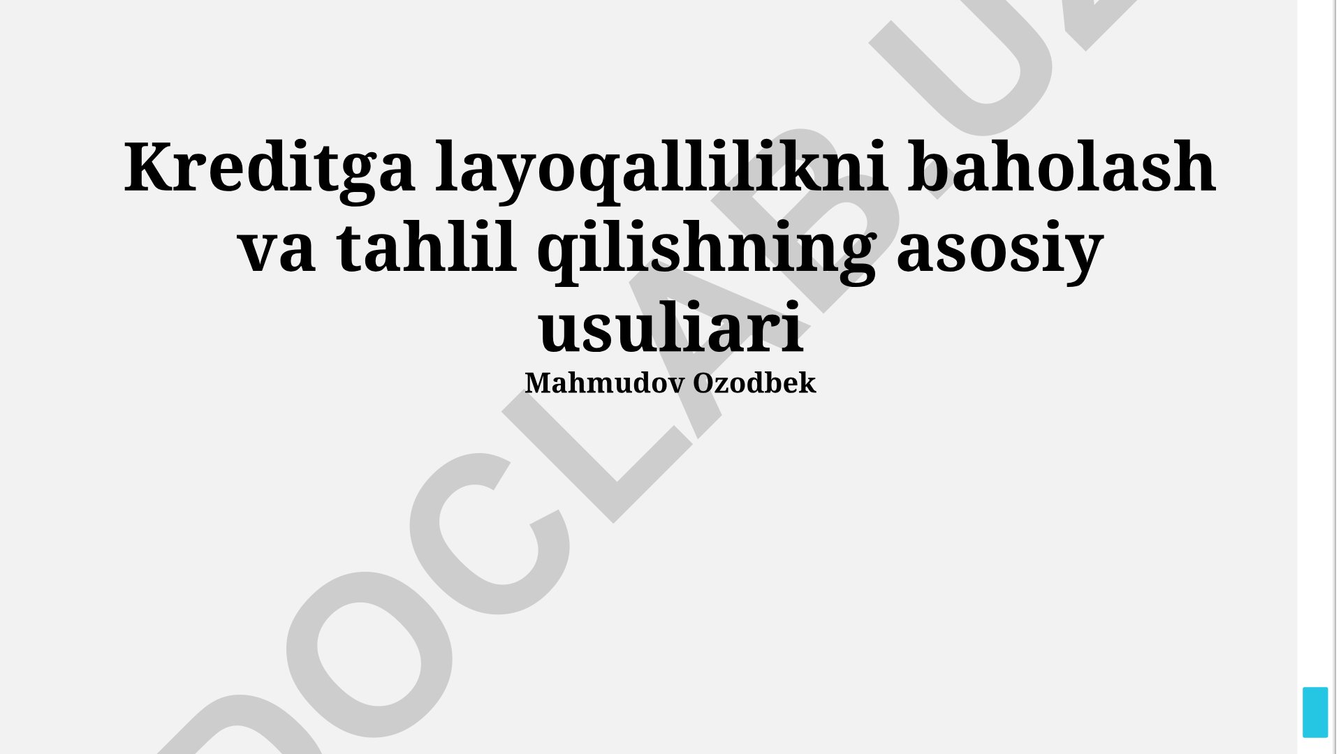 Kreditga layoqallilikni baholash va tahlil qilishning asosiy usullari