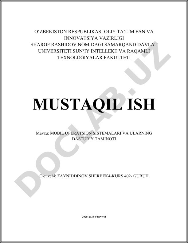 Mobil operatsion sistemalari va ularning dasturiy ta'minoti