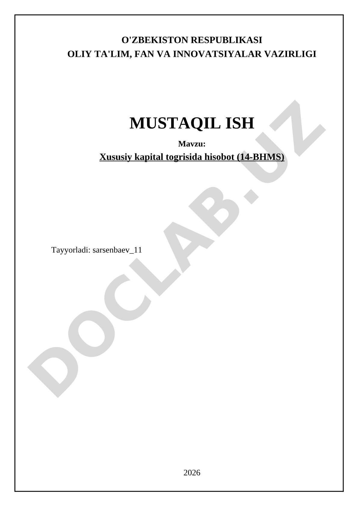 Xususiy kapital to'g'risida hisobot (14-BHMS)