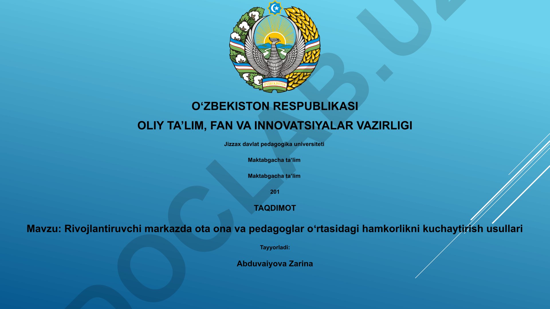 Rivojlantiruvchi markazda ota ona va pedagoglar oʻrtasidagi hamkorlikni kuchaytirish usullari