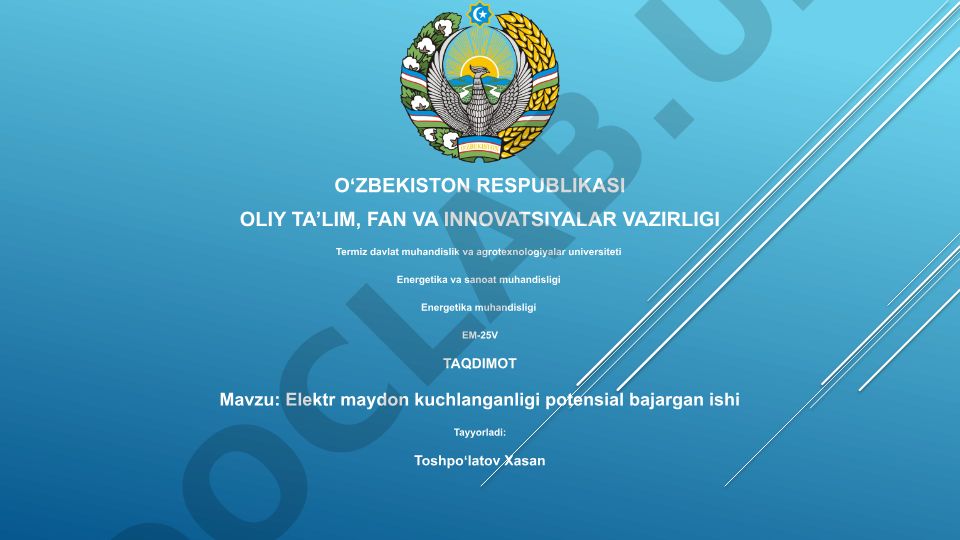 Elektr maydon kuchlanganligi va potensial bajargan ishi