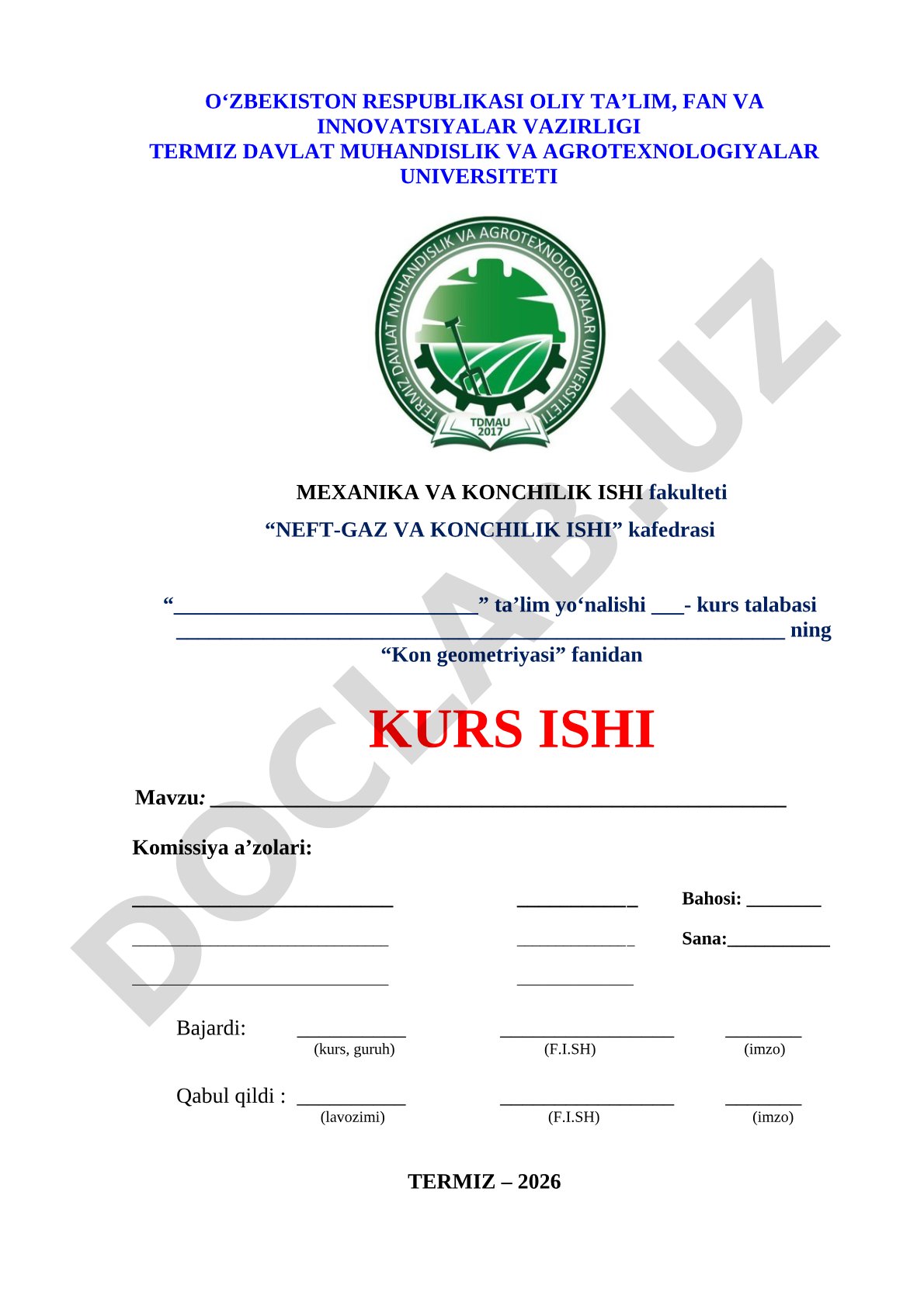 Kon geometriyasi fanidan kurs ishi