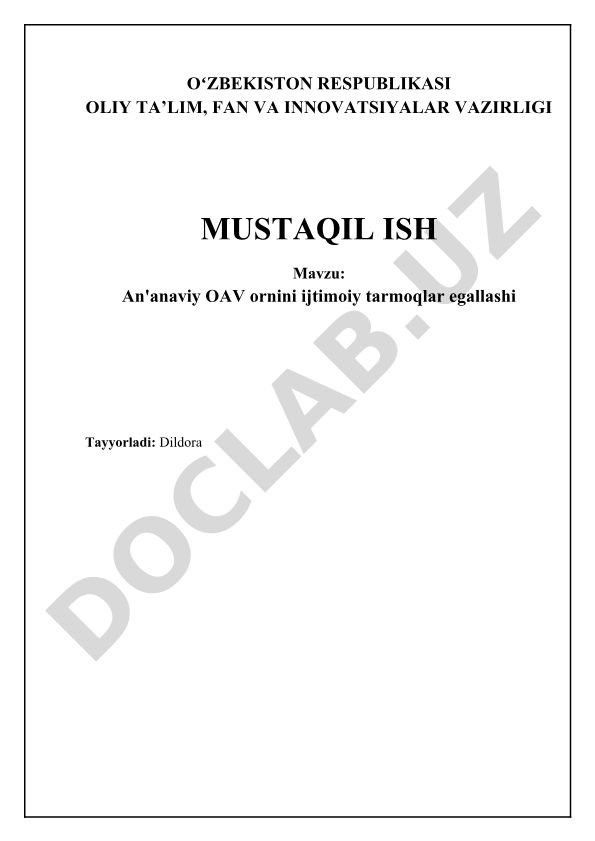 An'anaviy OAV ornini ijtimoiy tarmoqlar egallashi