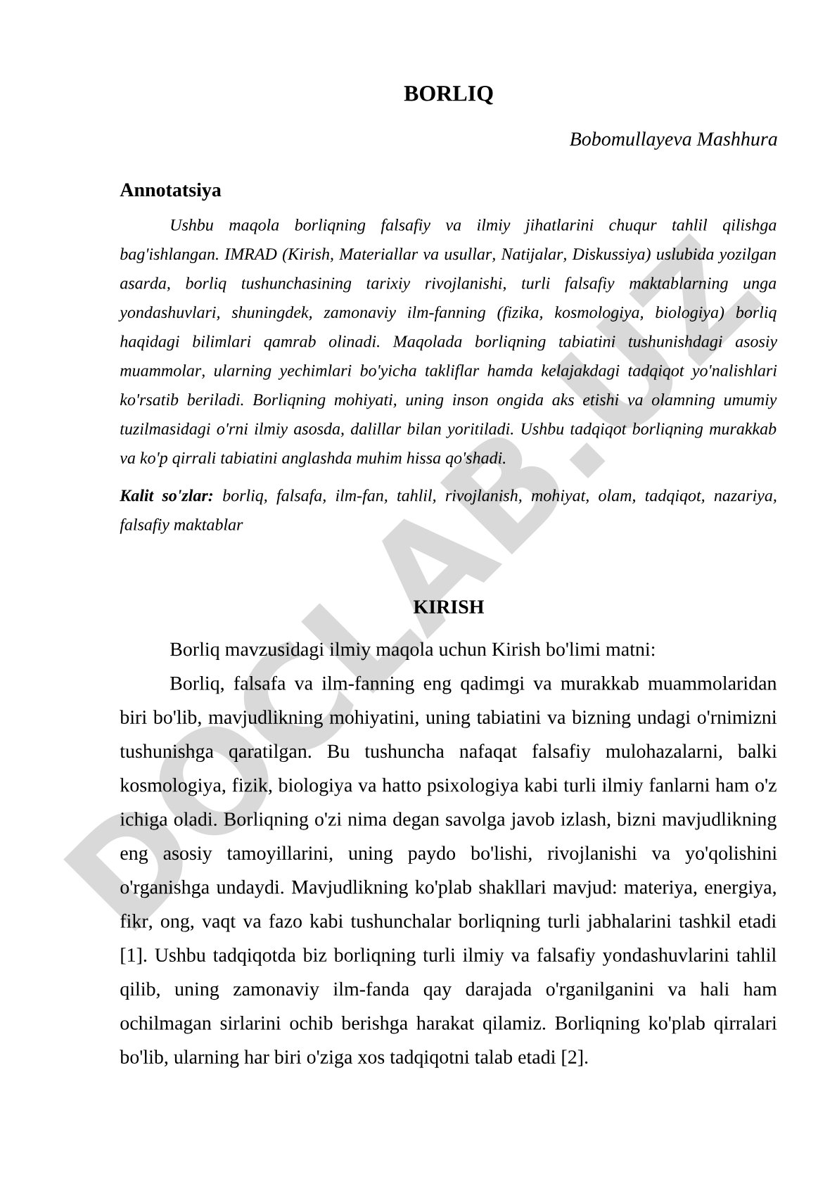 Borliqning falsafiy va ilmiy jihatlari tahlili