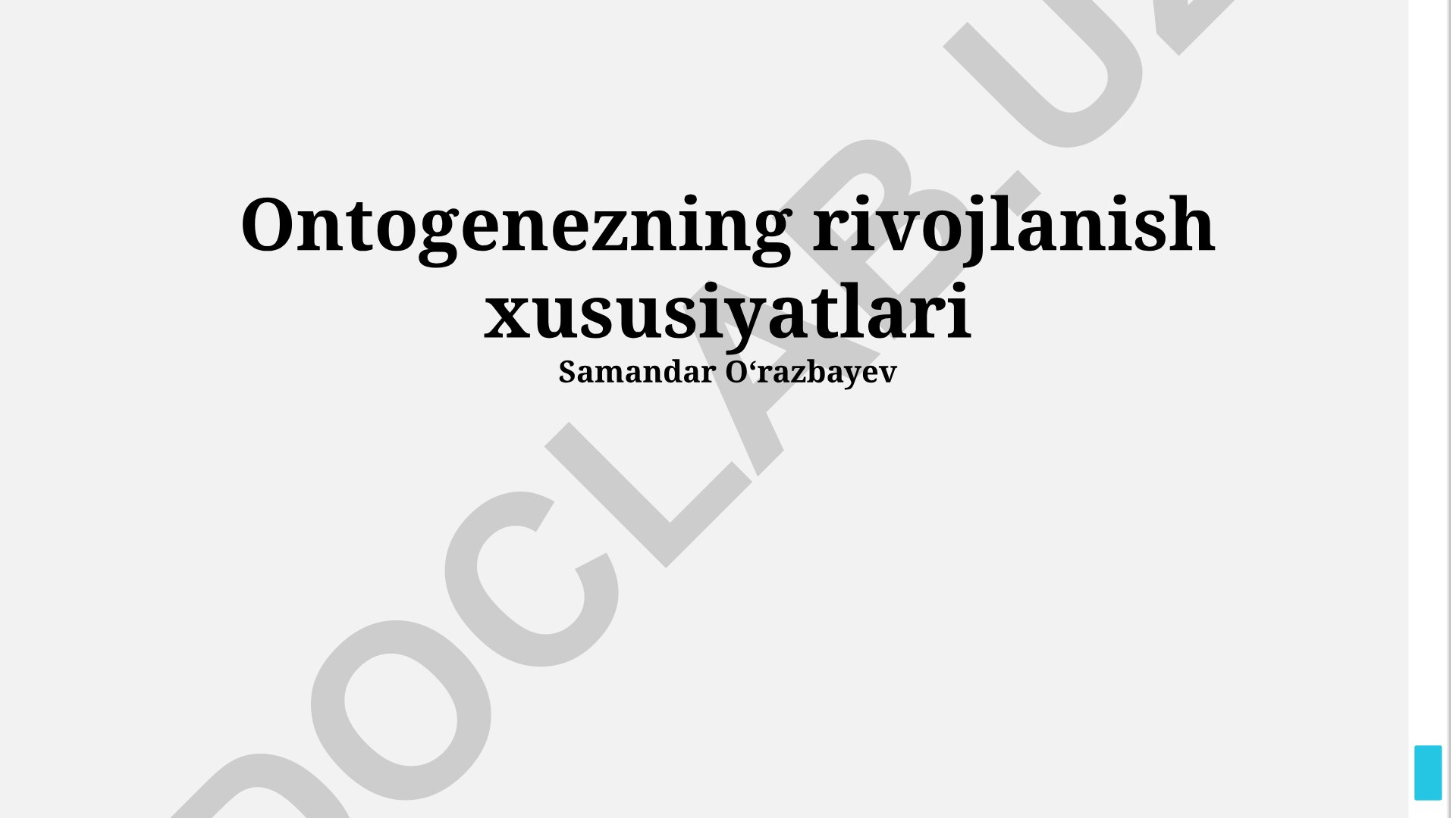 Ontogenezning rivojlanish xususiyatlari