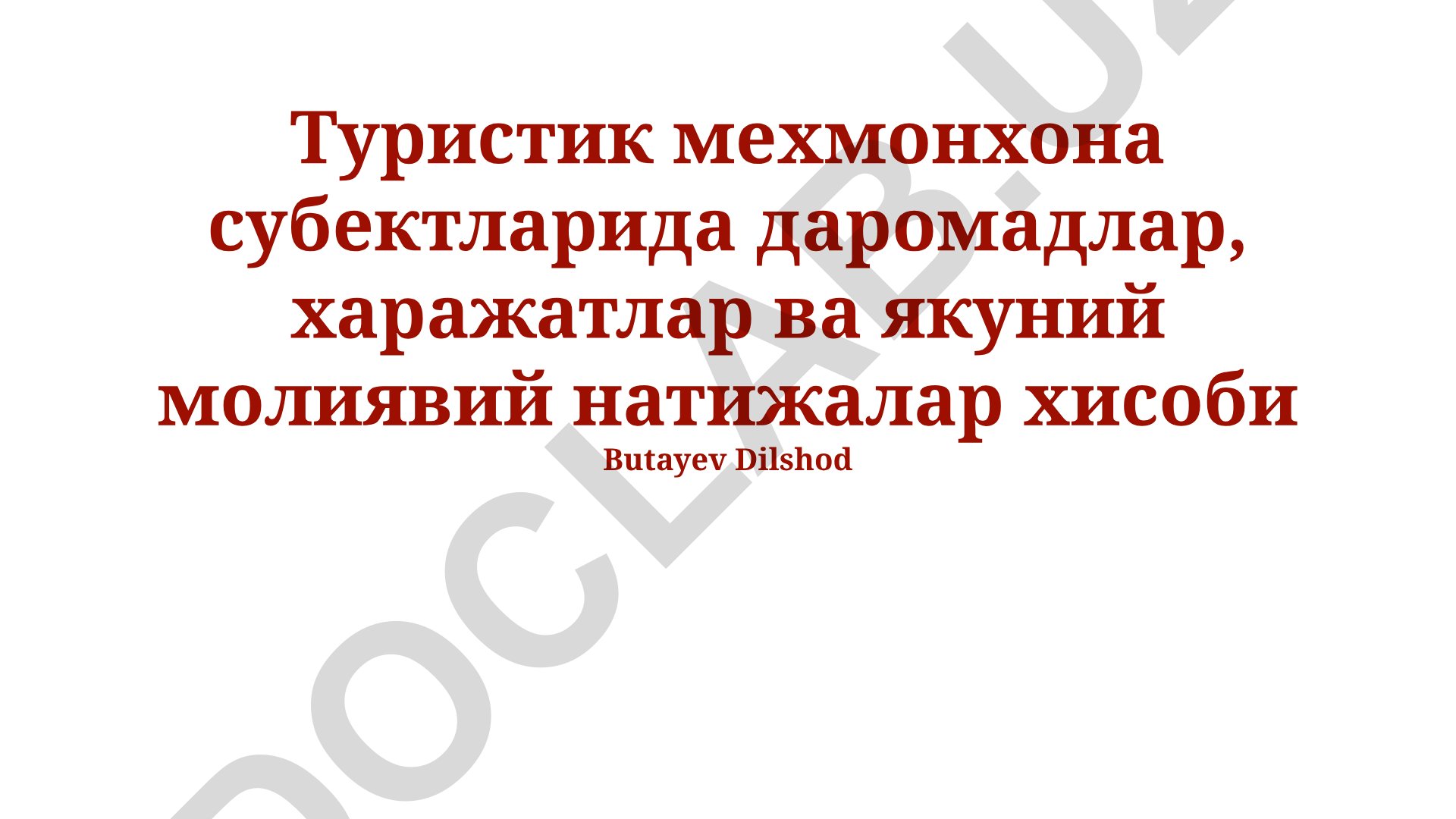 Turistik joylashtirish ob'ektlarida daromadlar, xarajatlar va moliyaviy natijalar hisobi